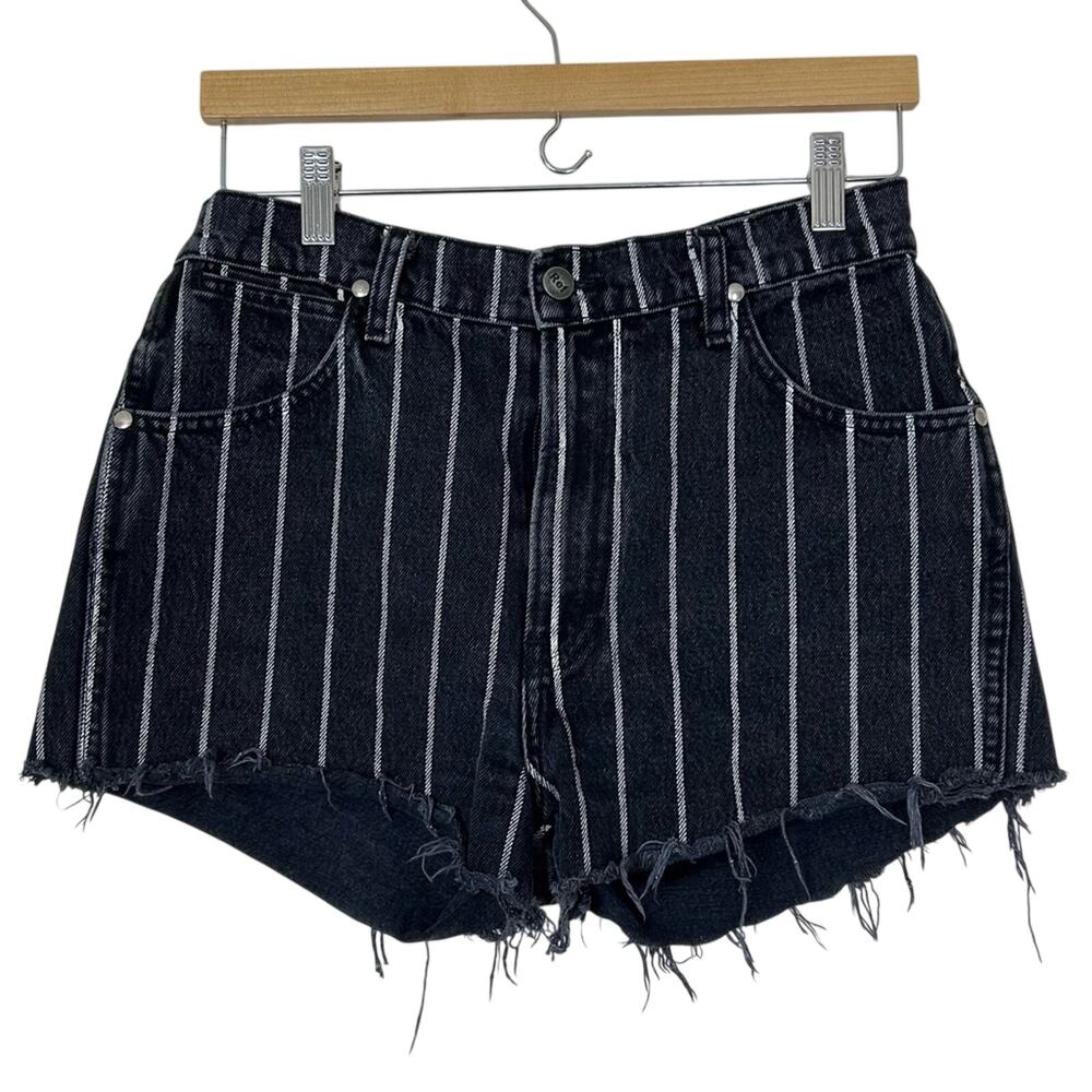Reformation Cutoff‎ Black Striped Denim Shorts